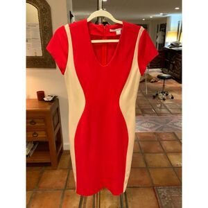 Diane von Furstenberg Red & Cream Colorblock Bodycon Dress Size 8